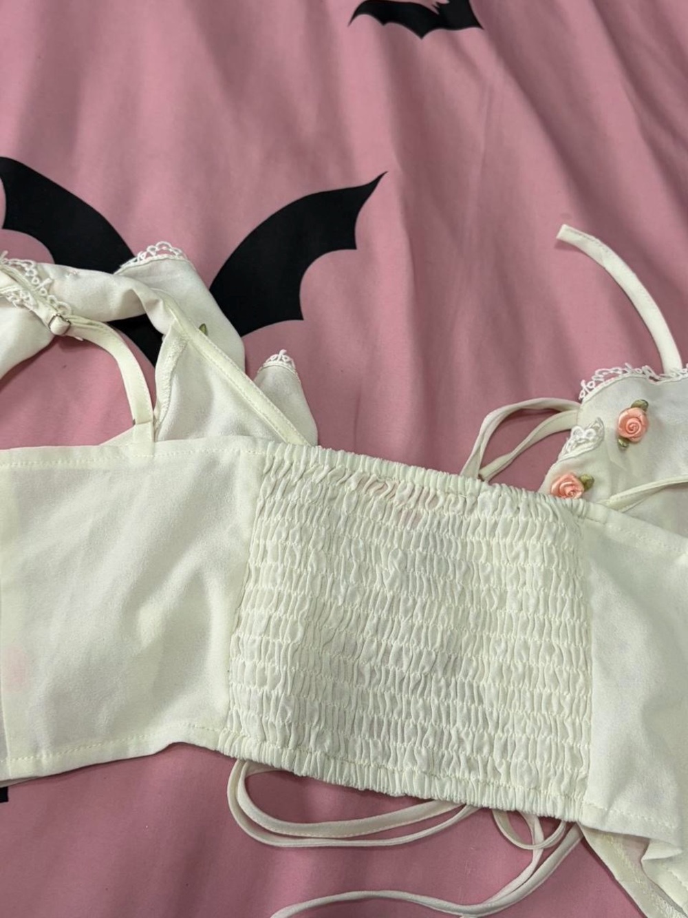 Romantic Ivory Ruffle Crop Top with Roses - Picture 6 of 7